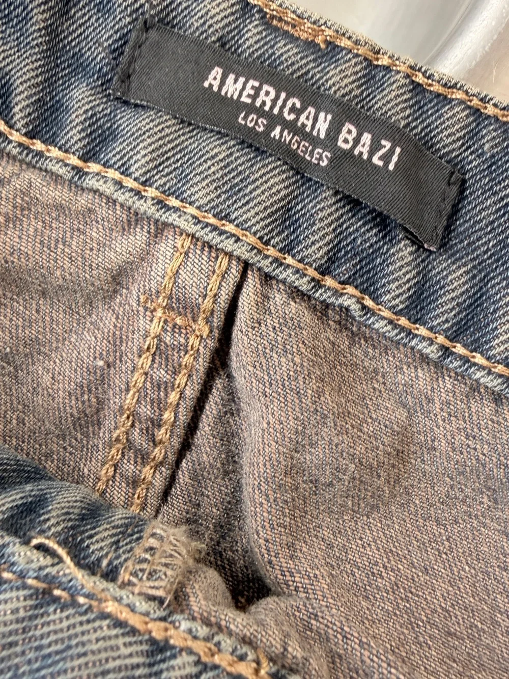 American Bazi Dirtywash Multipocket Blue Denim Mini Skirt Large‎ NWT
